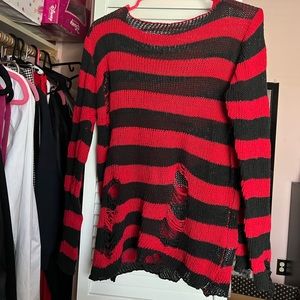 Red and Black distressed knit sweater